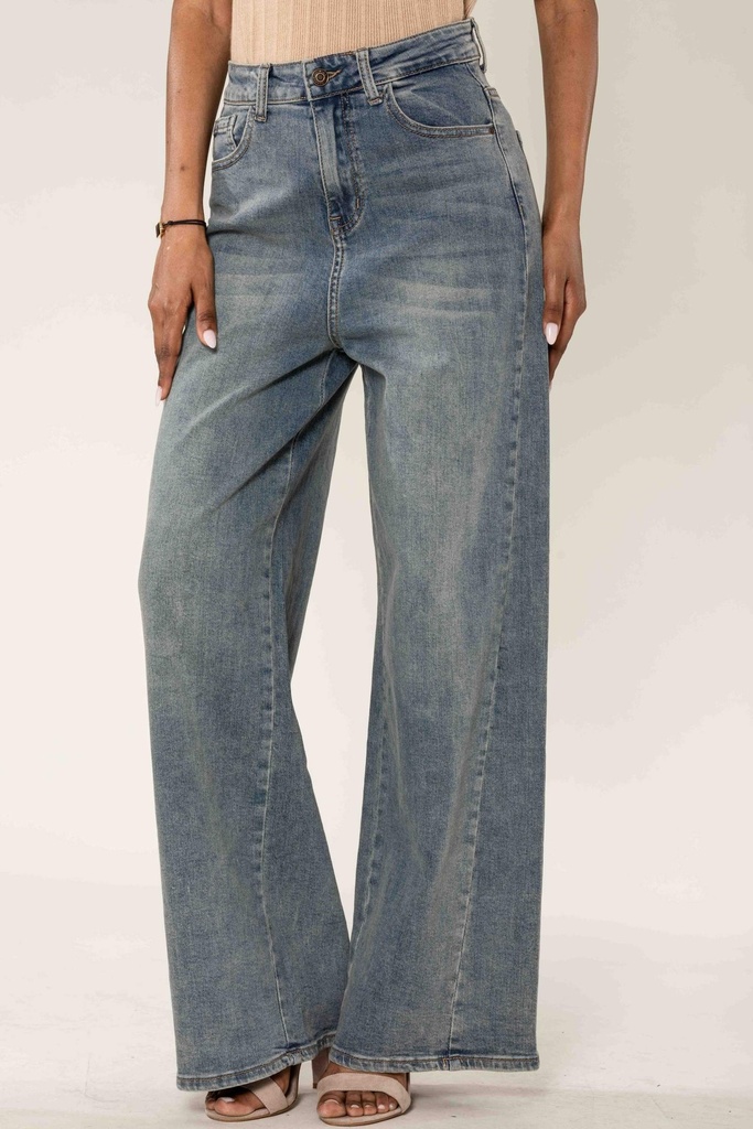 Jeans wide leg taille haute délavé - Vintage blue (6)