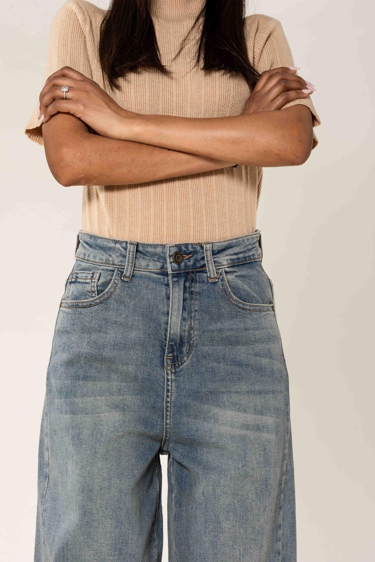 Jeans wide leg taille haute délavé - Vintage blue (7)