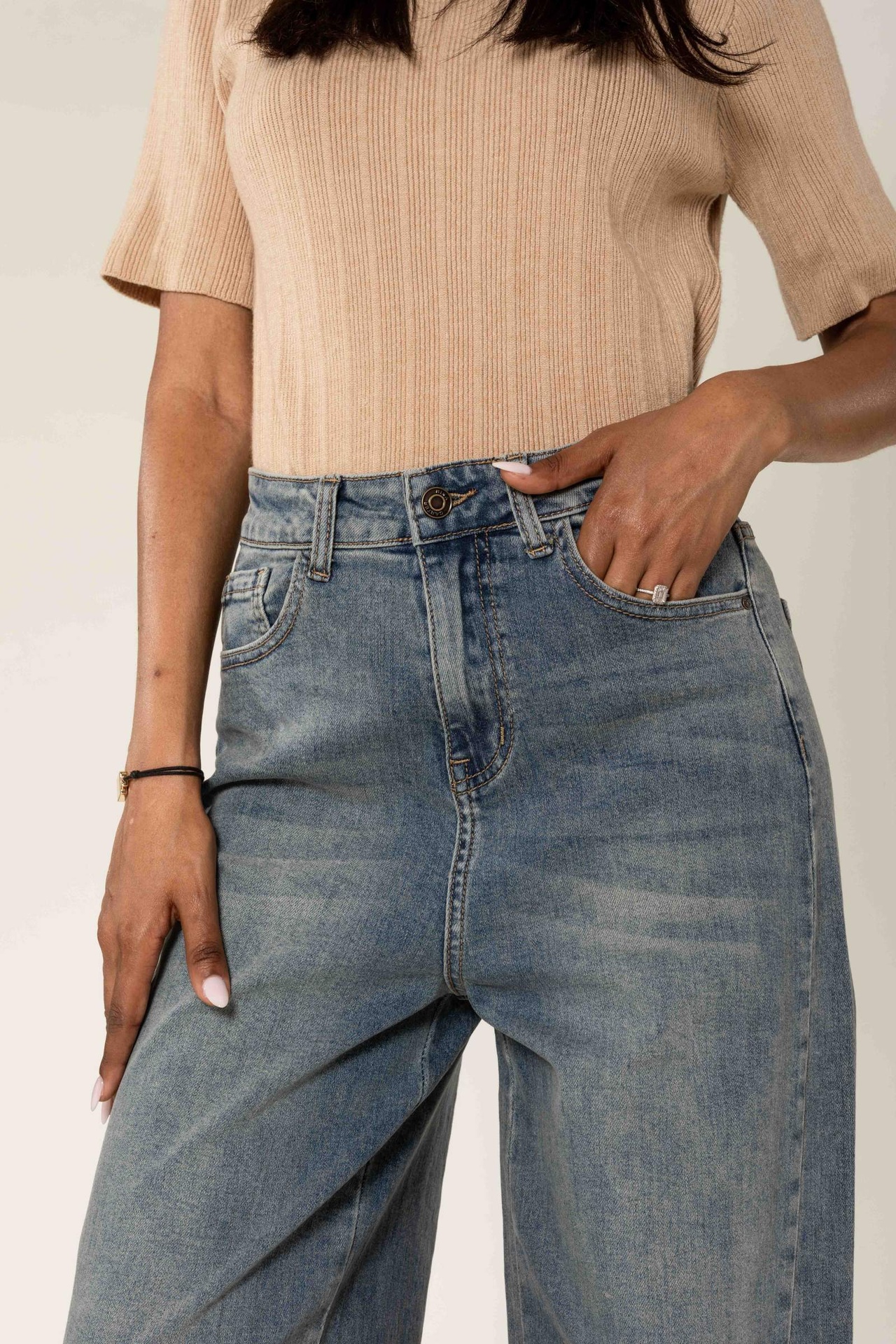 Jeans wide leg taille haute délavé - Vintage blue (8)
