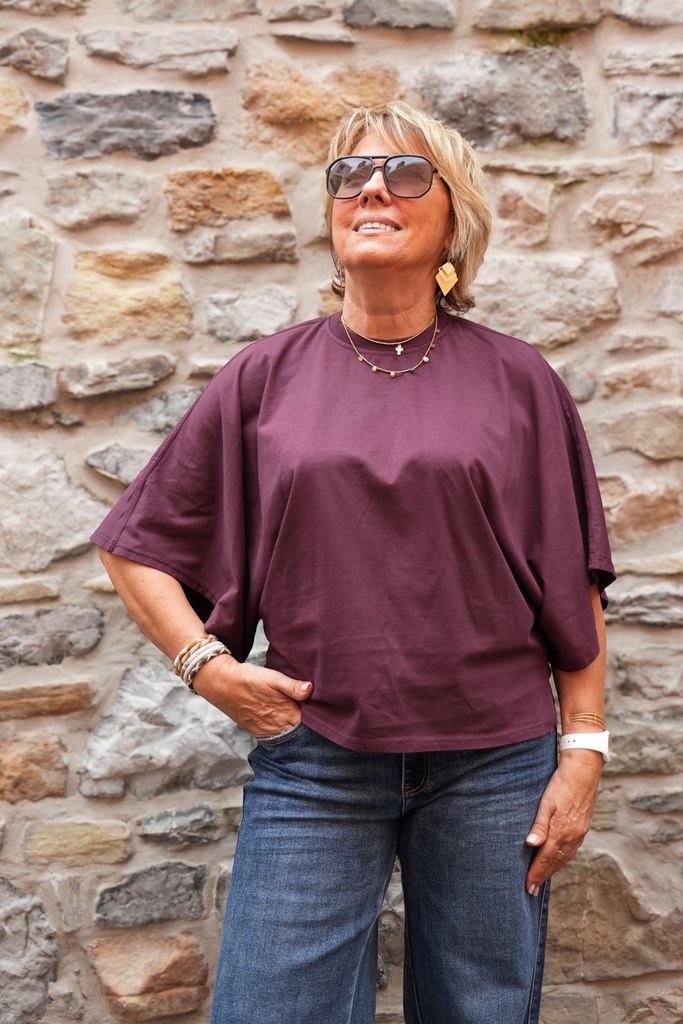 T-shirt en coton manches drapées - Acai (vue 6)