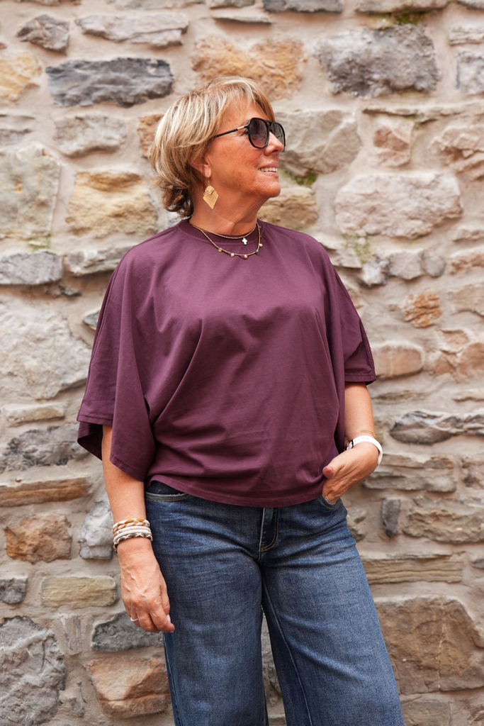T-shirt en coton manches drapées - Acai (vue 7)