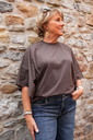 T-shirt en coton manches drapées - Chocolat (vue 2)