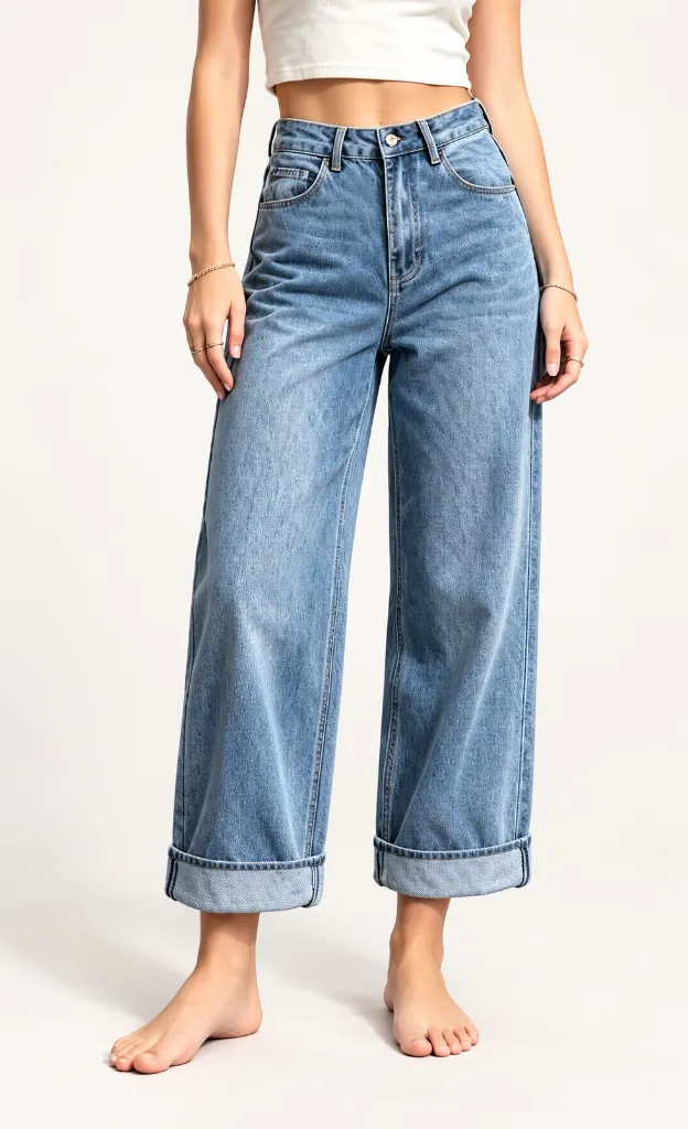 Jeans dad fit à revers court - Sido - Bleu clair (vue 2)