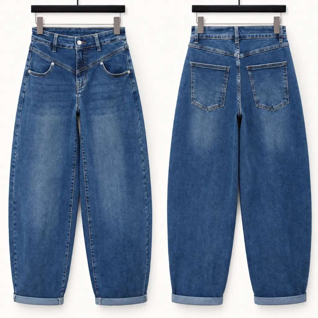 Jeans ballon empiècement V - Vera - Bleu (vue 4)