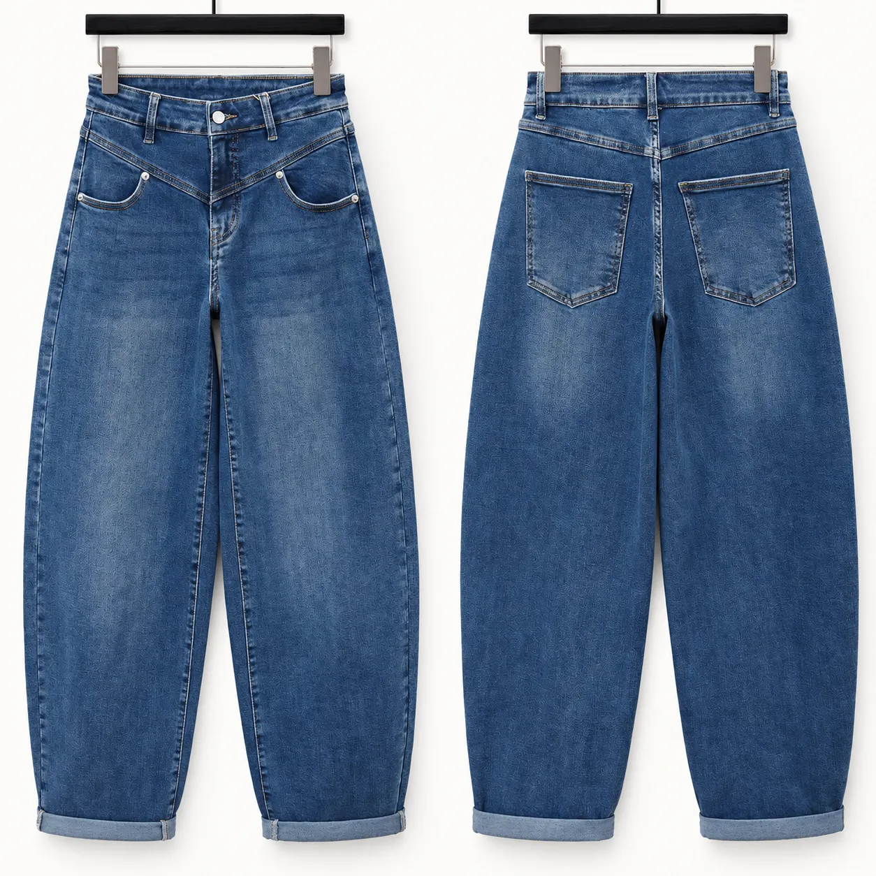 Jeans ballon empiècement V - Vera - Bleu (vue 4)