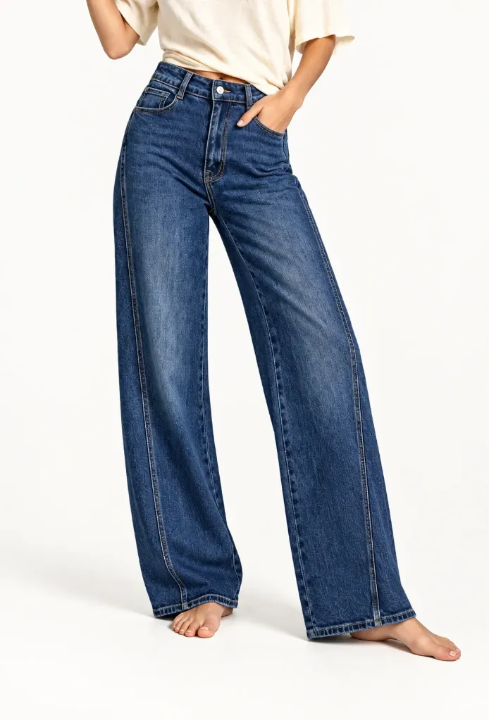 Jeans dad fit jambe large - Fiona - Bleu