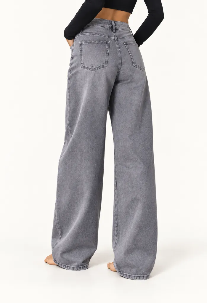 Jeans large taille haute - Camille - Gris clair (vue 2)
