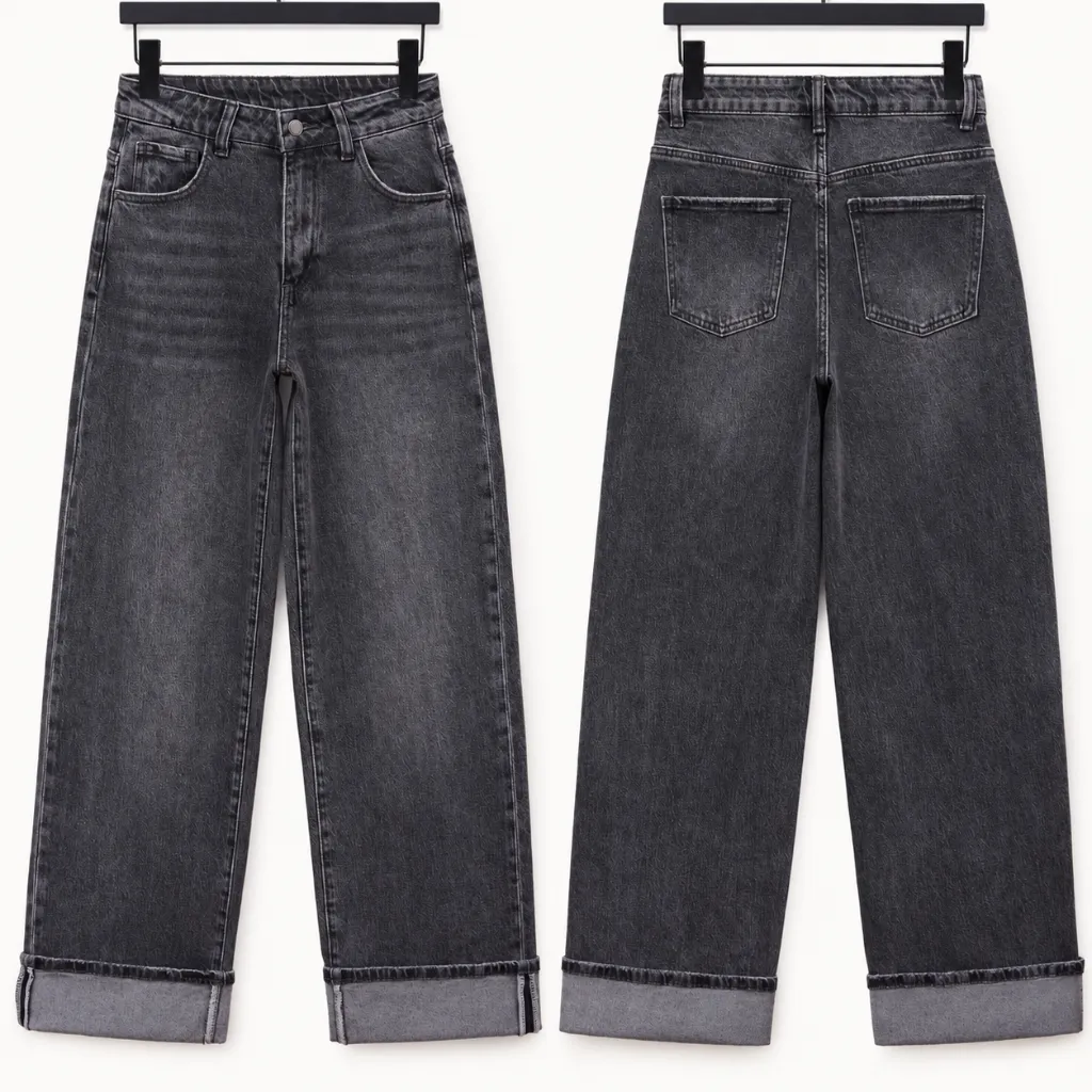 Jeans dad fit à revers - Gloria - Gris anthracite