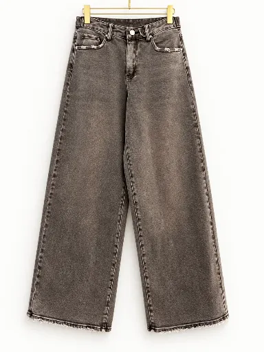Jeans wide leg taille ajustable délavé