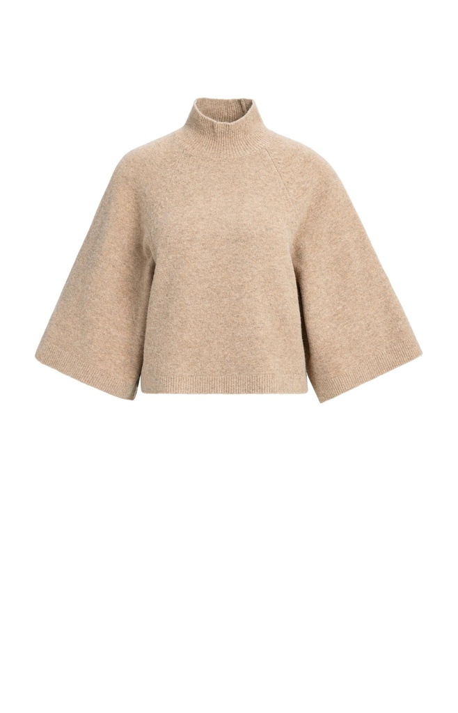 Pull à larges manches, col montant - YAYA - Dark Beige Melange