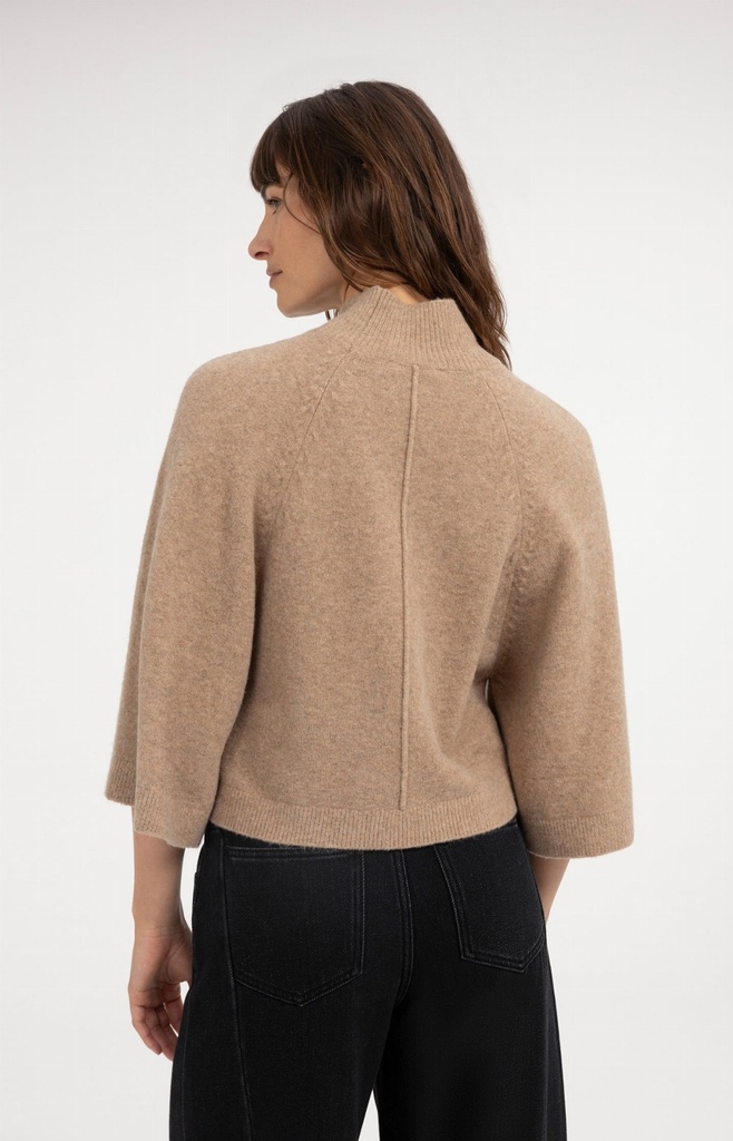 Pull à larges manches, col montant - YAYA - Dark Beige Melange (4)