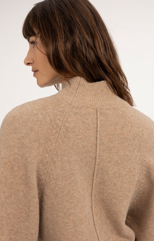 Pull à larges manches, col montant - YAYA - Dark Beige Melange (5)