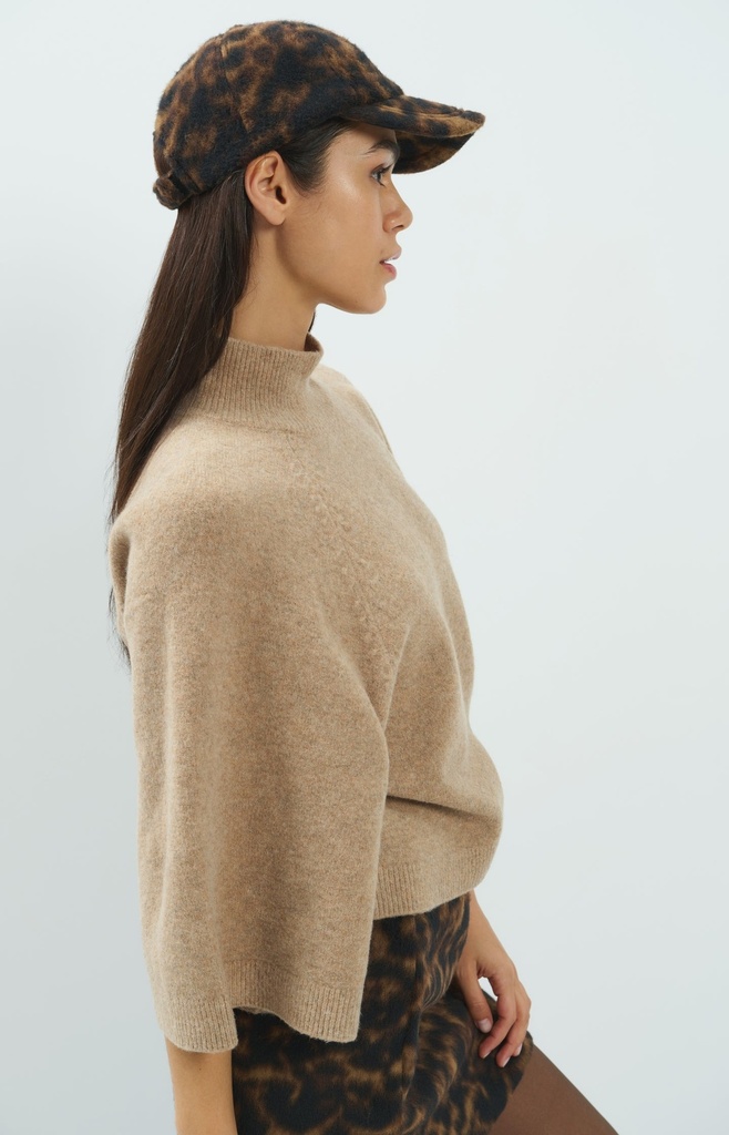Pull à larges manches, col montant - YAYA - Dark Beige Melange (6)