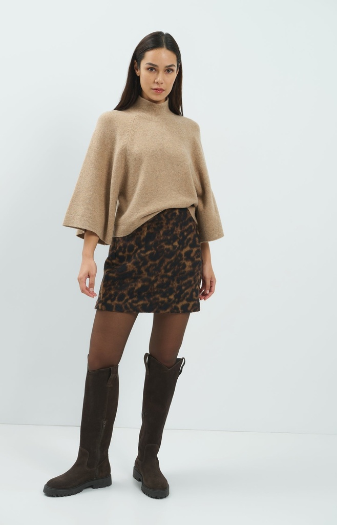 Pull à larges manches, col montant - YAYA - Dark Beige Melange (8)