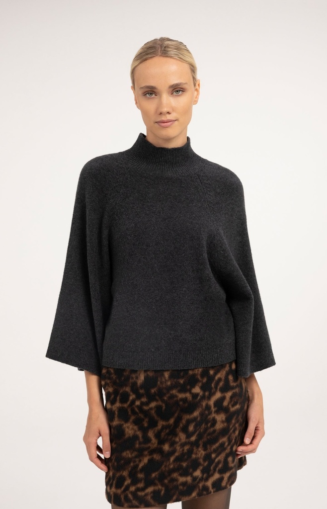 Pull à larges manches, col montant - YAYA - Dark Anthracite Melange (3)