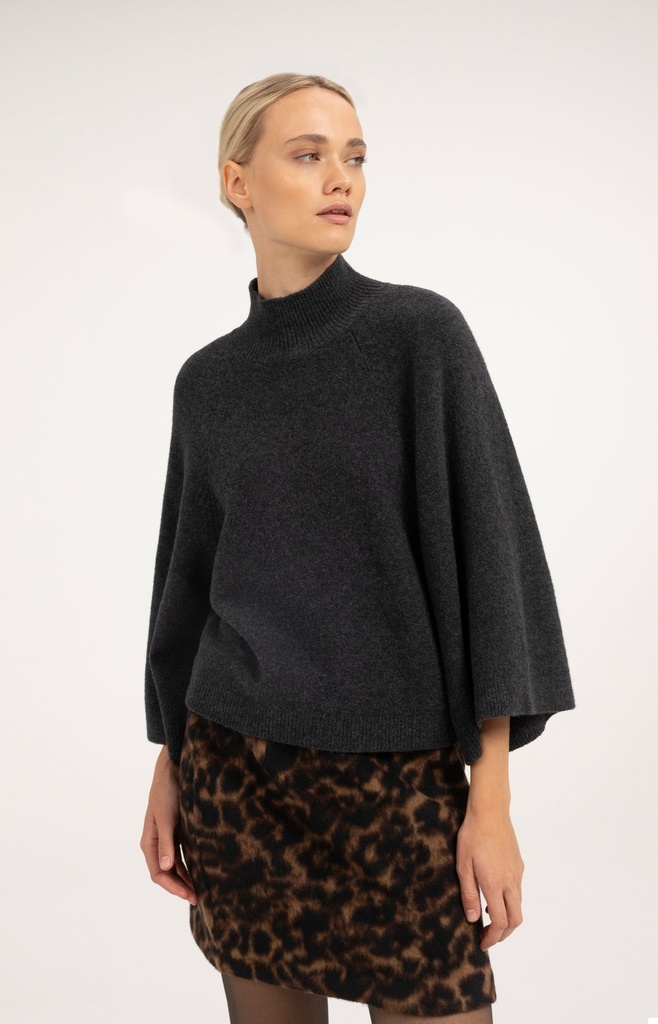 Pull à larges manches, col montant - YAYA - Dark Anthracite Melange (4)