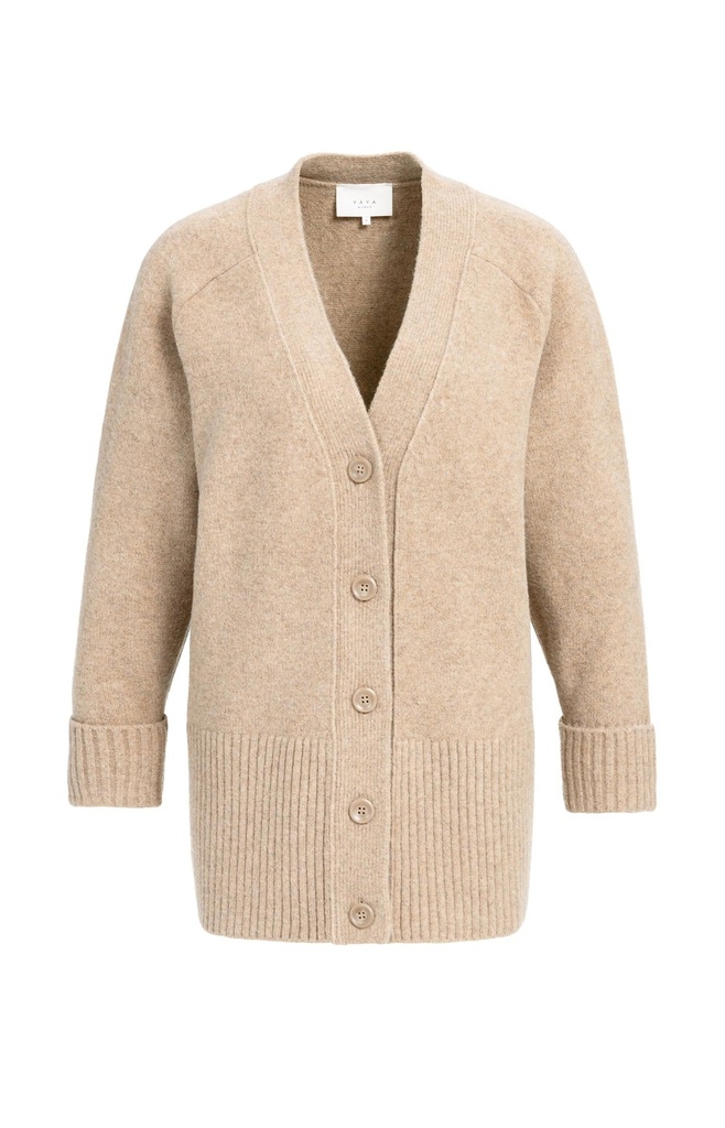 Cardigan oversize en maille côtelée - YAYA - Dark Beige Melange (2)