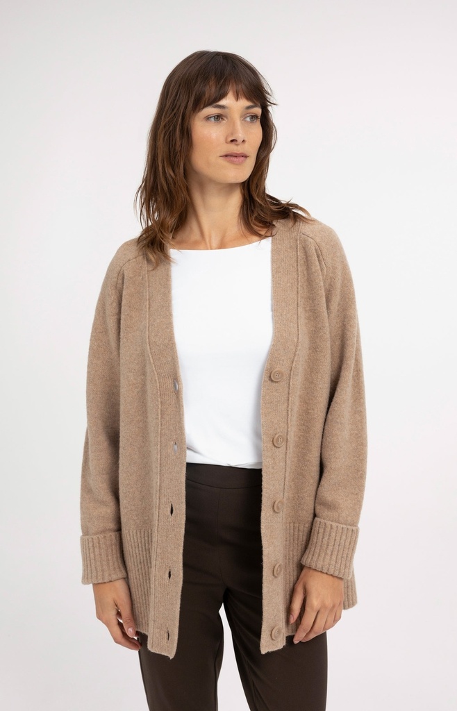 Cardigan oversize en maille côtelée - YAYA - Dark Beige Melange (3)
