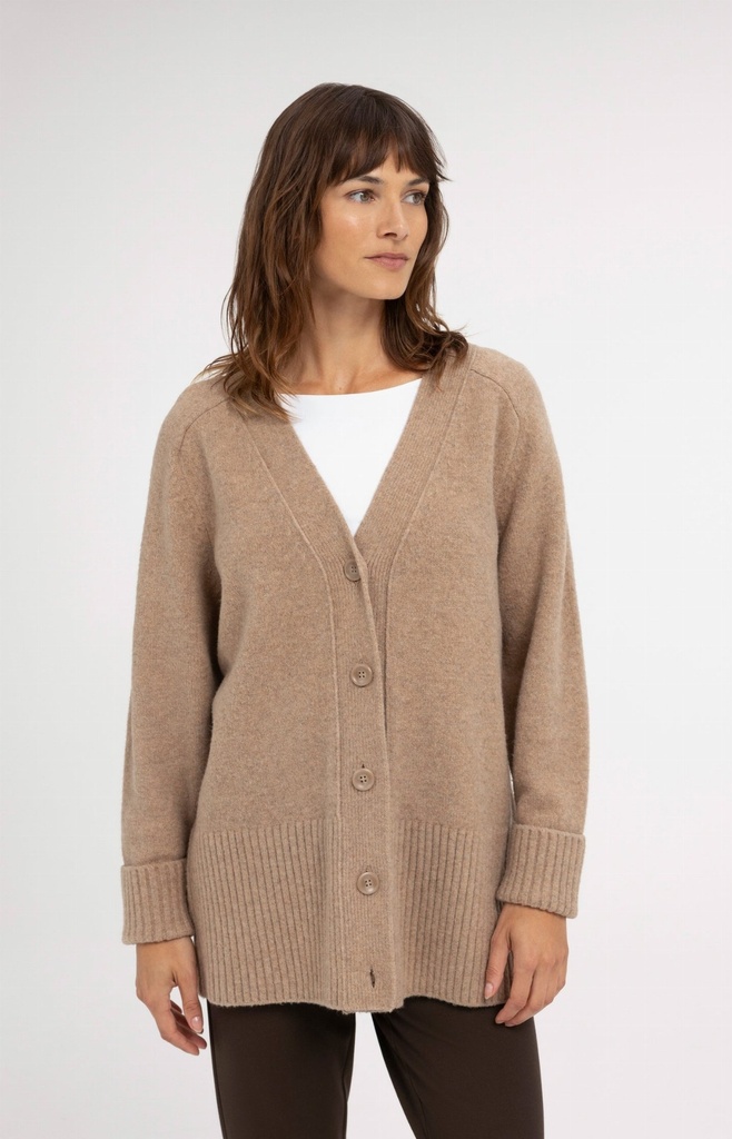 Cardigan oversize en maille côtelée - YAYA - Dark Beige Melange (4)