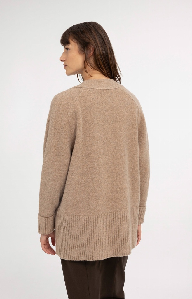 Cardigan oversize en maille côtelée - YAYA - Dark Beige Melange (5)