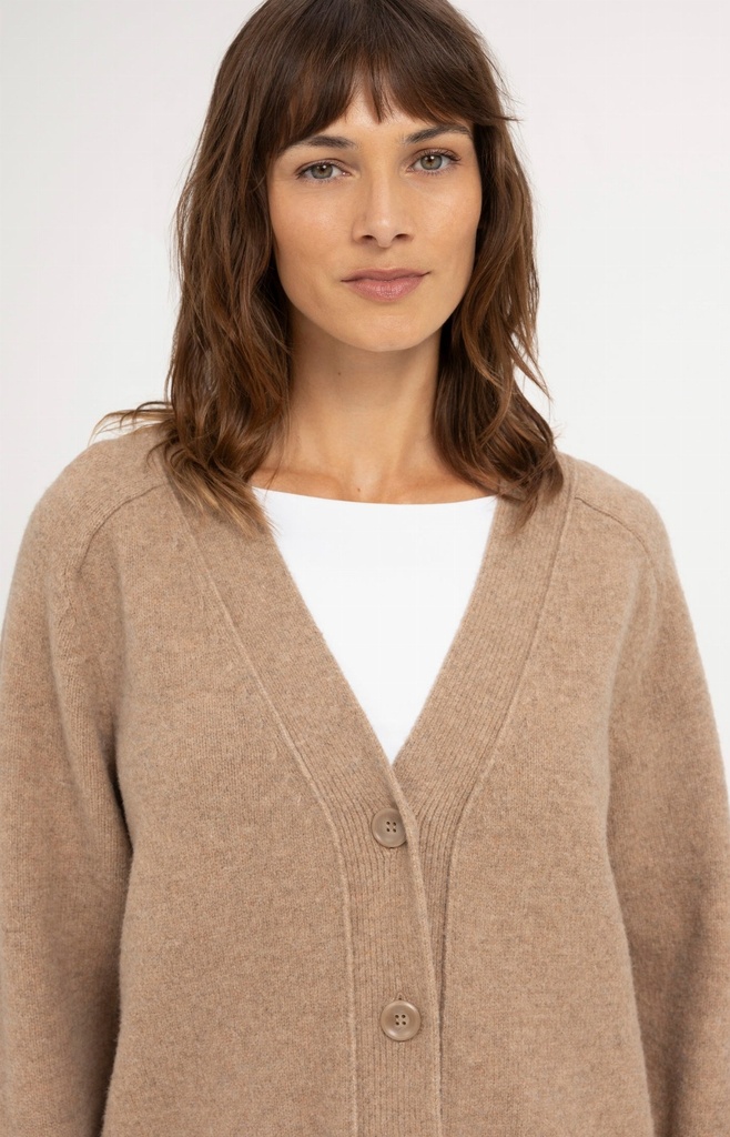 Cardigan oversize en maille côtelée - YAYA - Dark Beige Melange (6)