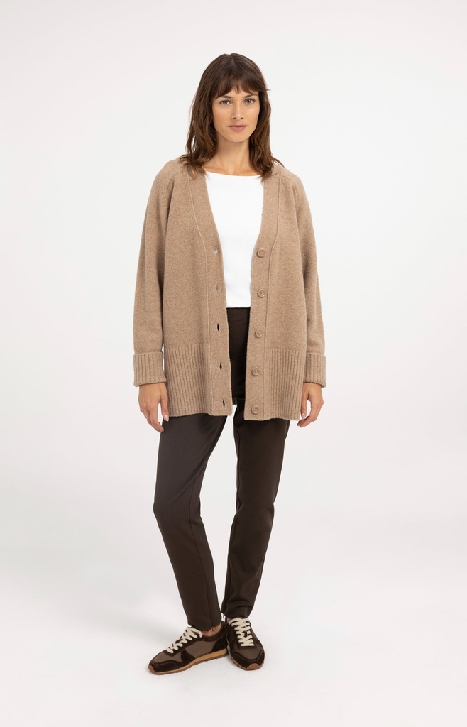 Cardigan oversize en maille côtelée - YAYA - Dark Beige Melange (7)