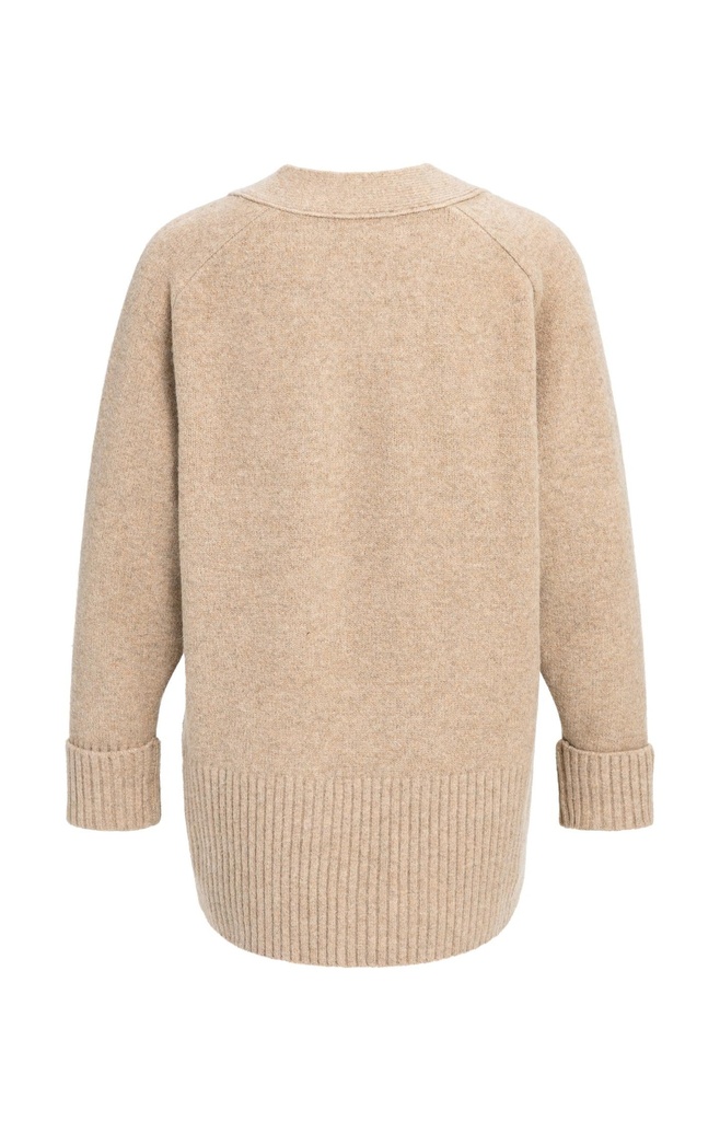 Cardigan oversize en maille côtelée - YAYA - Dark Beige Melange (8)