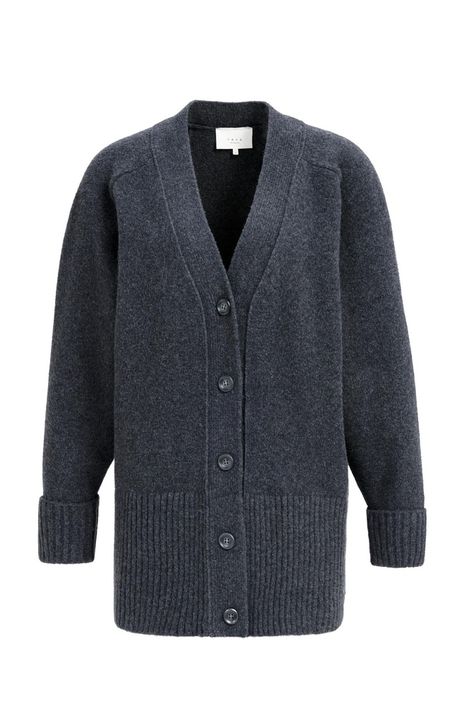 Cardigan oversize en maille côtelée - YAYA - Dark Anthracite Melange (2)