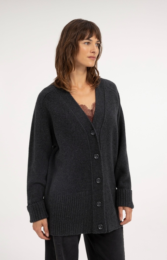 Cardigan oversize en maille côtelée - YAYA - Dark Anthracite Melange (4)