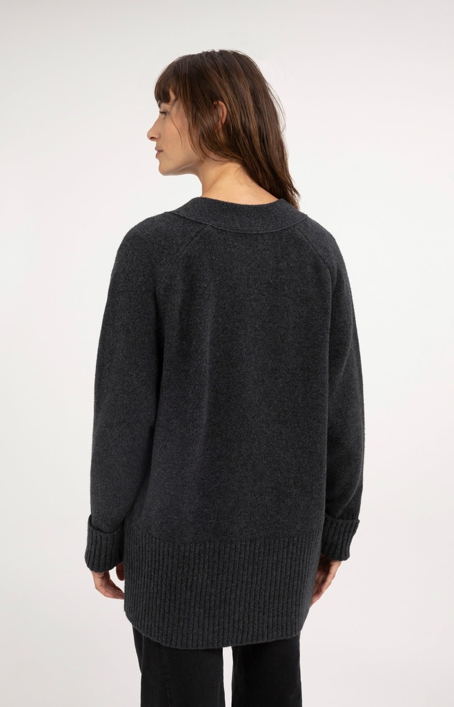 Cardigan oversize en maille côtelée - YAYA - Dark Anthracite Melange (5)