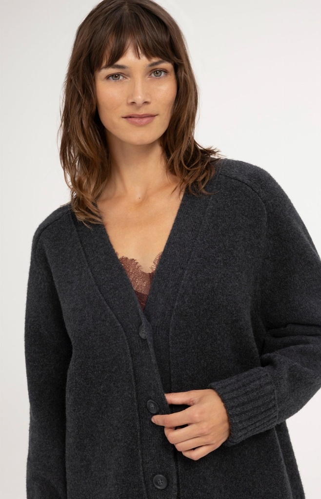 Cardigan oversize en maille côtelée - YAYA - Dark Anthracite Melange (6)