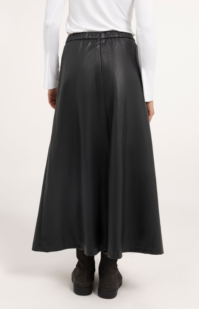 Jupe midi simili cuir à poches - YAYA - Hole Black (4)