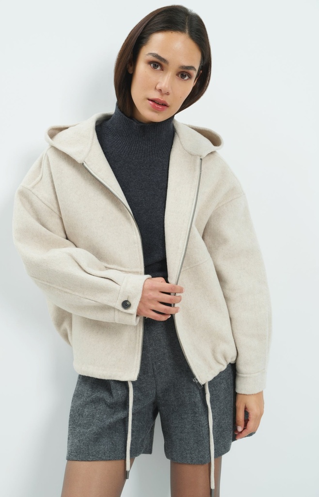 Veste oversize en laine mélangée avec capuche - YAYA - Pure Cashmere Grey Melange (3)