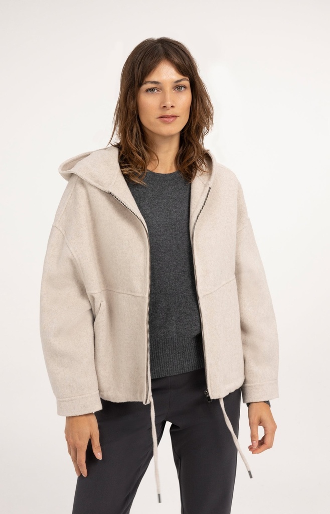 Veste oversize en laine mélangée avec capuche - YAYA - Pure Cashmere Grey Melange (4)