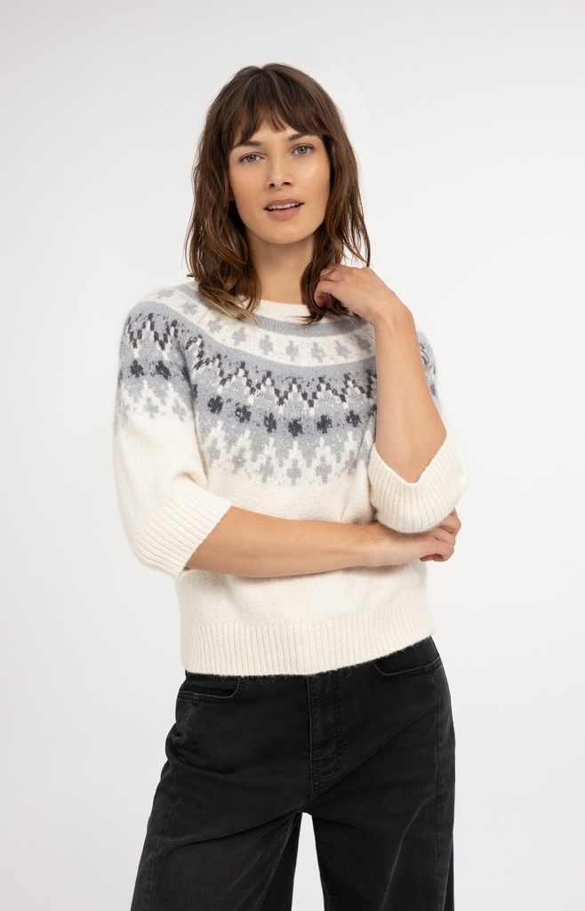 Pull en maille à motif jacquard inspiration nordique - YAYA - Illusions Gray Dessin (3)