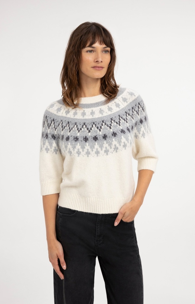 Pull en maille à motif jacquard inspiration nordique - YAYA - Illusions Gray Dessin (4)