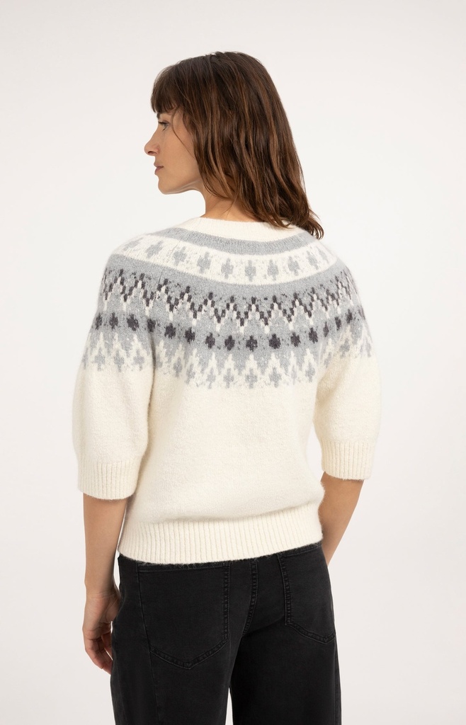 Pull en maille à motif jacquard inspiration nordique - YAYA - Illusions Gray Dessin (5)