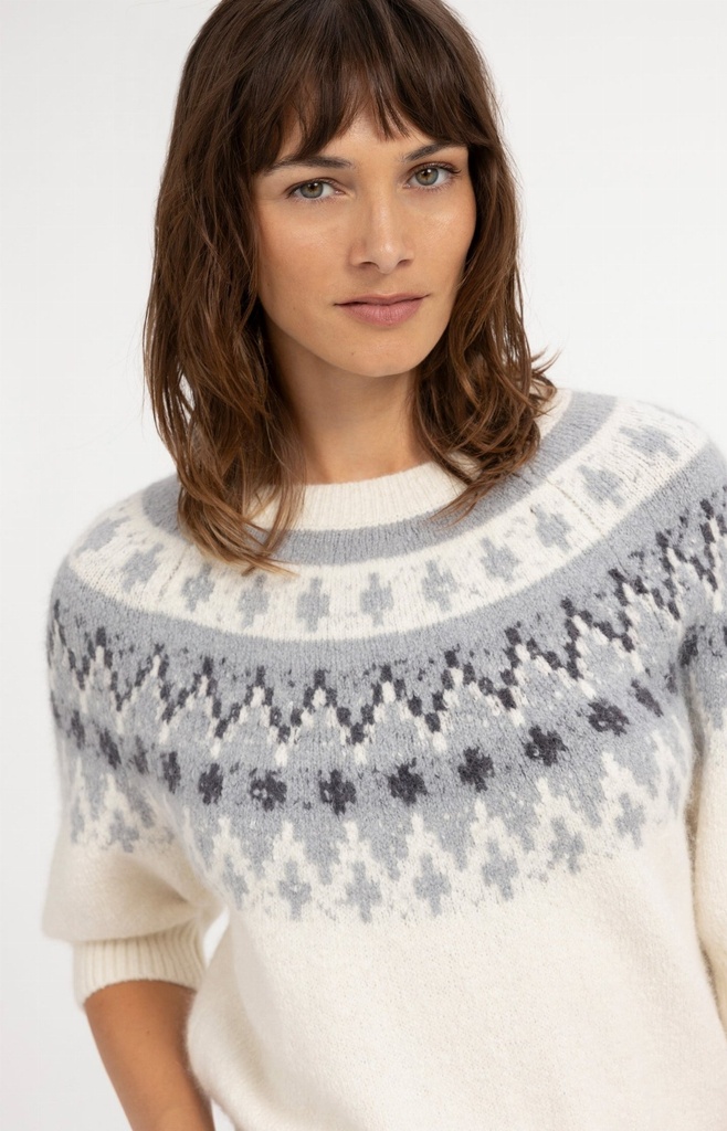 Pull en maille à motif jacquard inspiration nordique - YAYA - Illusions Gray Dessin (6)