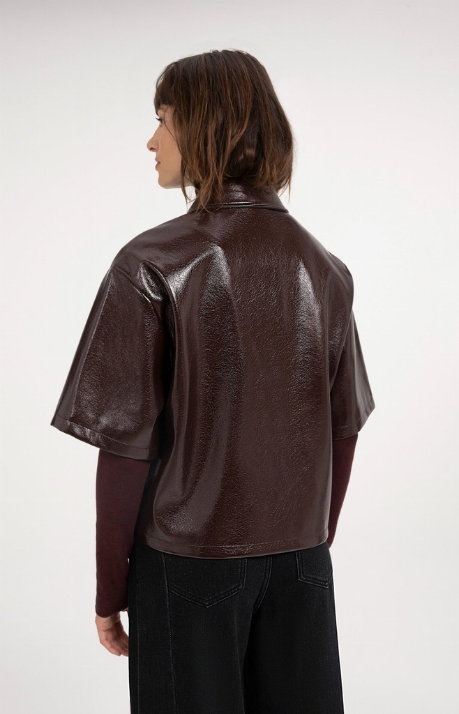 Veste courte en simili cuir brillant - YAYA - Bitter Chocolate Red (5)