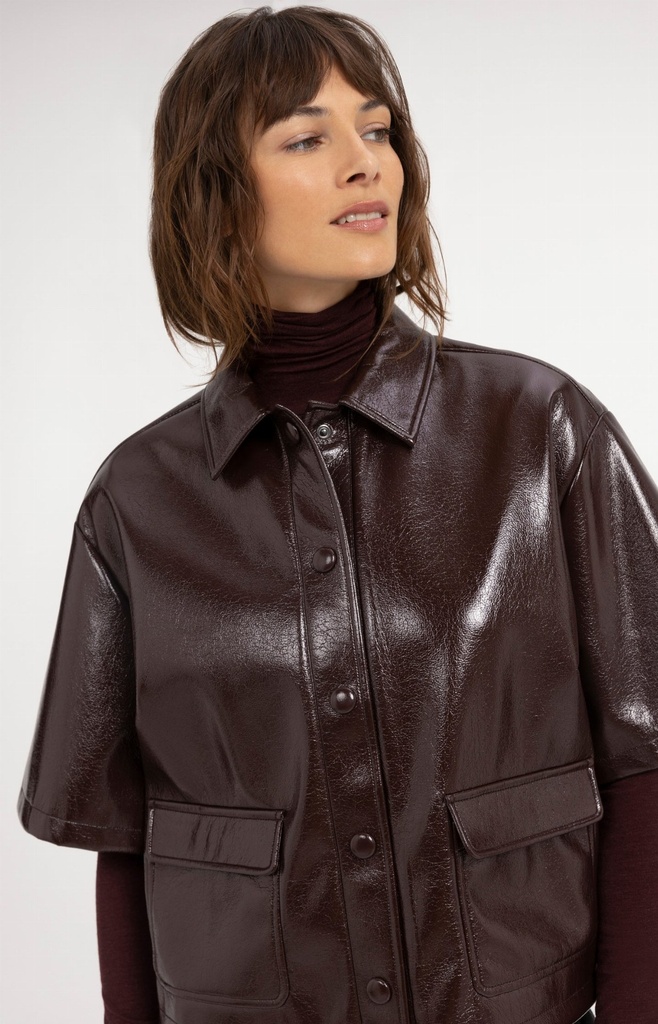 Veste courte en simili cuir brillant - YAYA - Bitter Chocolate Red (6)