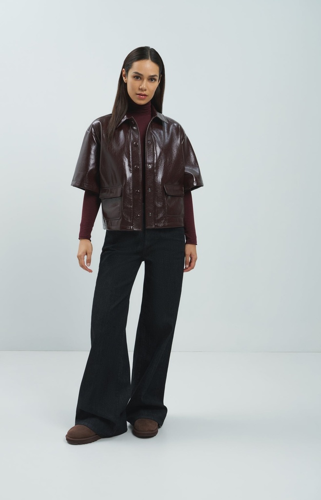 Veste courte en simili cuir brillant - YAYA - Bitter Chocolate Red (7)