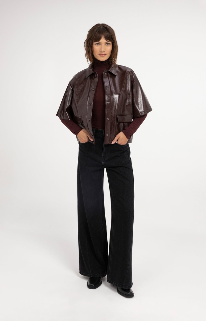 Veste courte en simili cuir brillant - YAYA - Bitter Chocolate Red (8)
