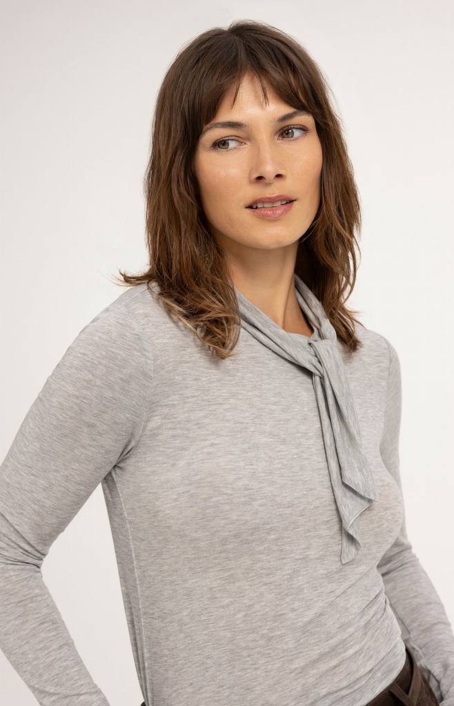 Haut manches longues à col foulard - YAYA - Illusions Gray Melange (4)
