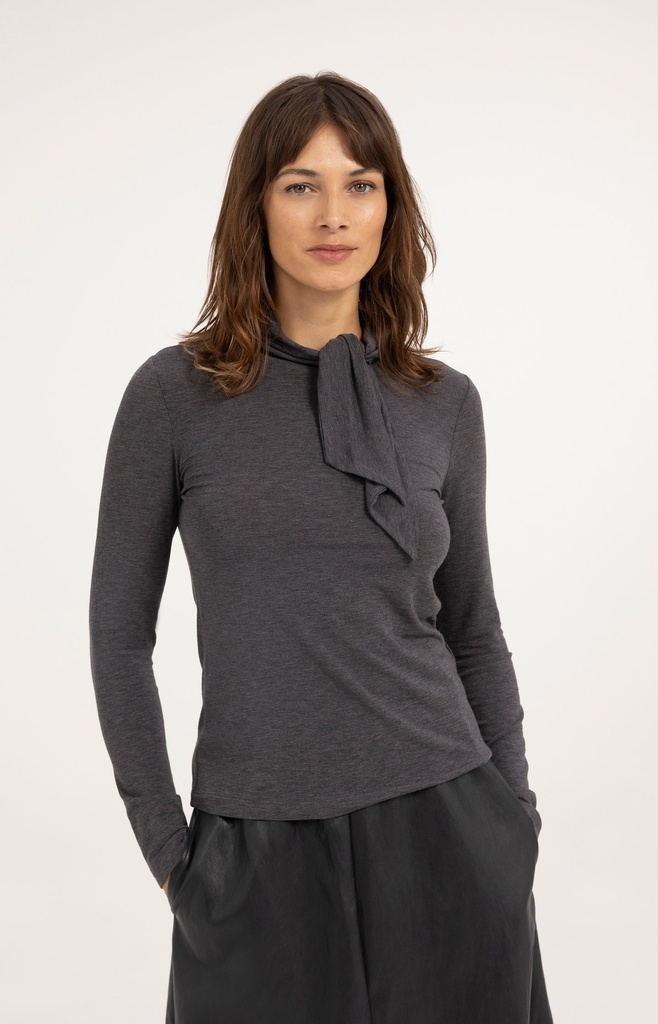 Haut manches longues à col foulard - YAYA - Pavement Grey Melange (3)