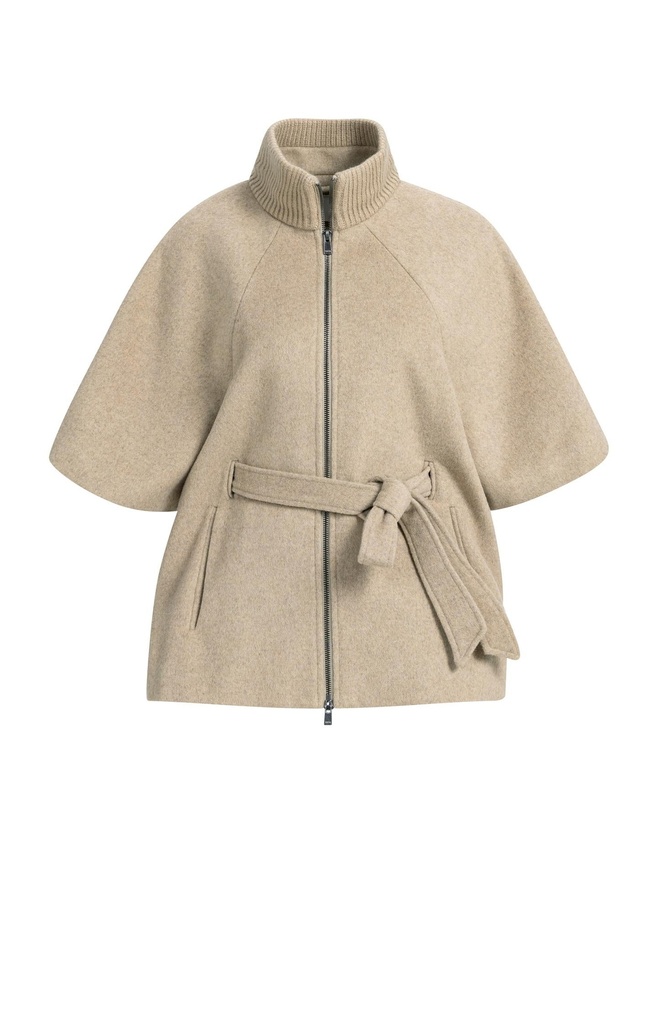 Veste poncho à col côtelé et ceinture assortie - YAYA - Pure Cashmere Grey Melange (2)