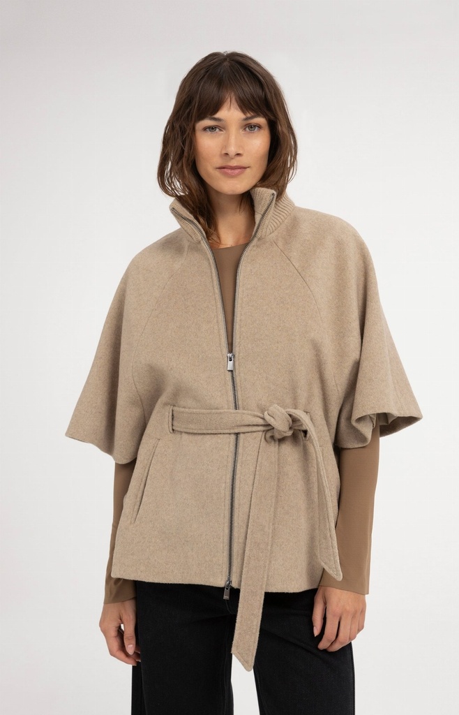 Veste poncho à col côtelé et ceinture assortie - YAYA - Pure Cashmere Grey Melange (3)