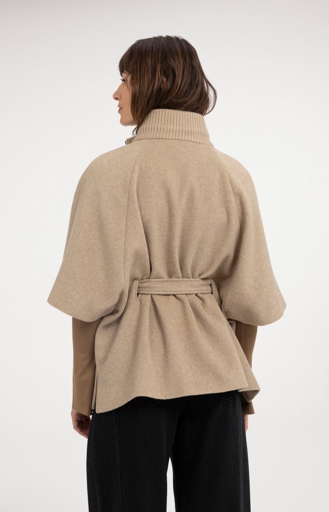 Veste poncho à col côtelé et ceinture assortie - YAYA - Pure Cashmere Grey Melange (4)