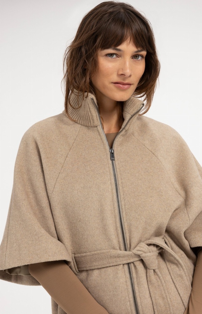 Veste poncho à col côtelé et ceinture assortie - YAYA - Pure Cashmere Grey Melange (5)