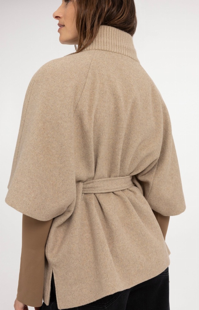 Veste poncho à col côtelé et ceinture assortie - YAYA - Pure Cashmere Grey Melange (6)