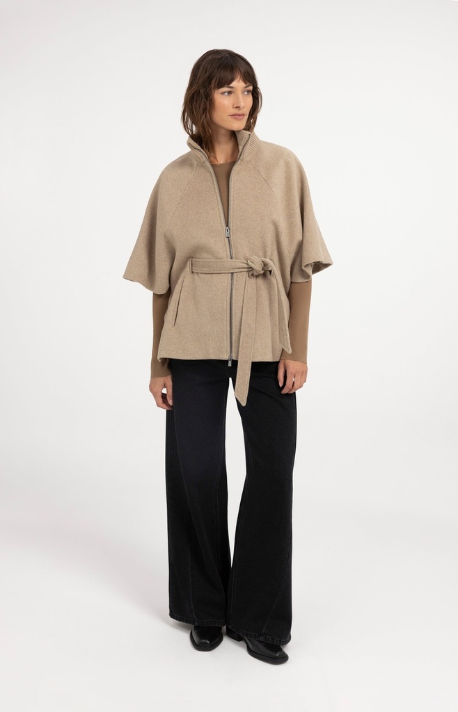Veste poncho à col côtelé et ceinture assortie - YAYA - Pure Cashmere Grey Melange (7)